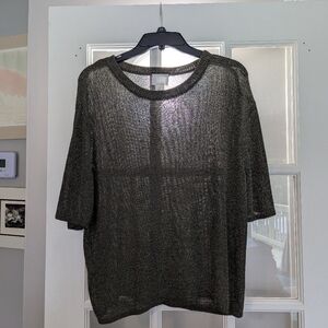 H&M Metallic Silver & Brownish‑Black Knit Top | Women’s XL | Holiday Sweater